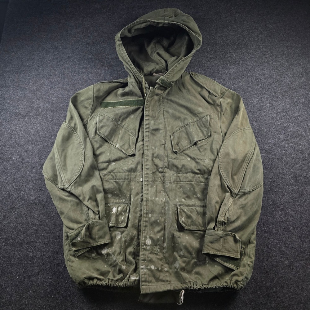 Vtg 80s Dutch BDU Military Field Parka Field Jacket Distressed Green OG Men's L